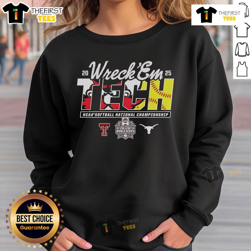 Alt Text: Top Texas Tech vs Texas Longhorns NCAA Softball Championship 2025 sweatshirt featuring vibrant team colors and logo.