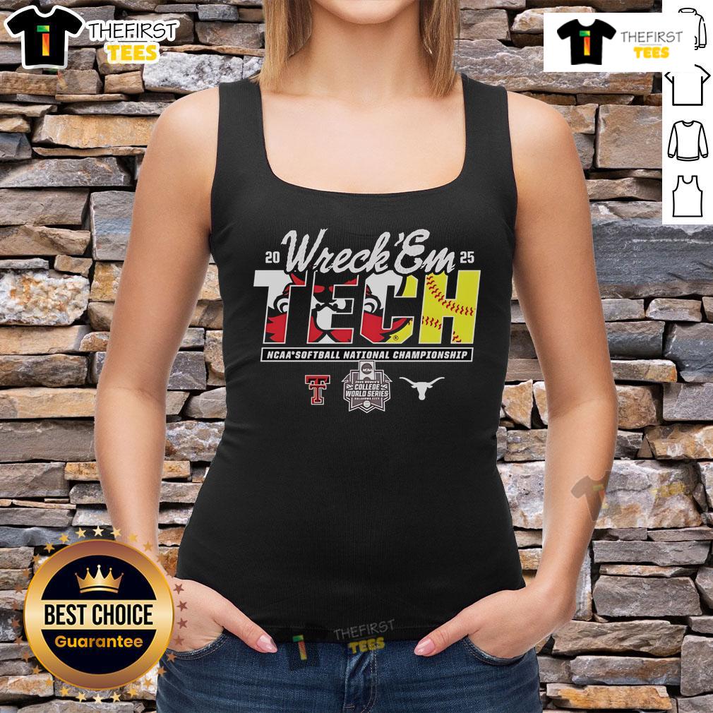 Alt Text: Top Texas Tech vs Texas Longhorns Wreck Em NCAA Softball National Championship 2025 tank top design featuring team colors.