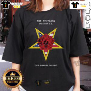 Top the Pentagon Washington DC tee featuring false flags and tax fraud theme for ladies, perfect for statement fashion.