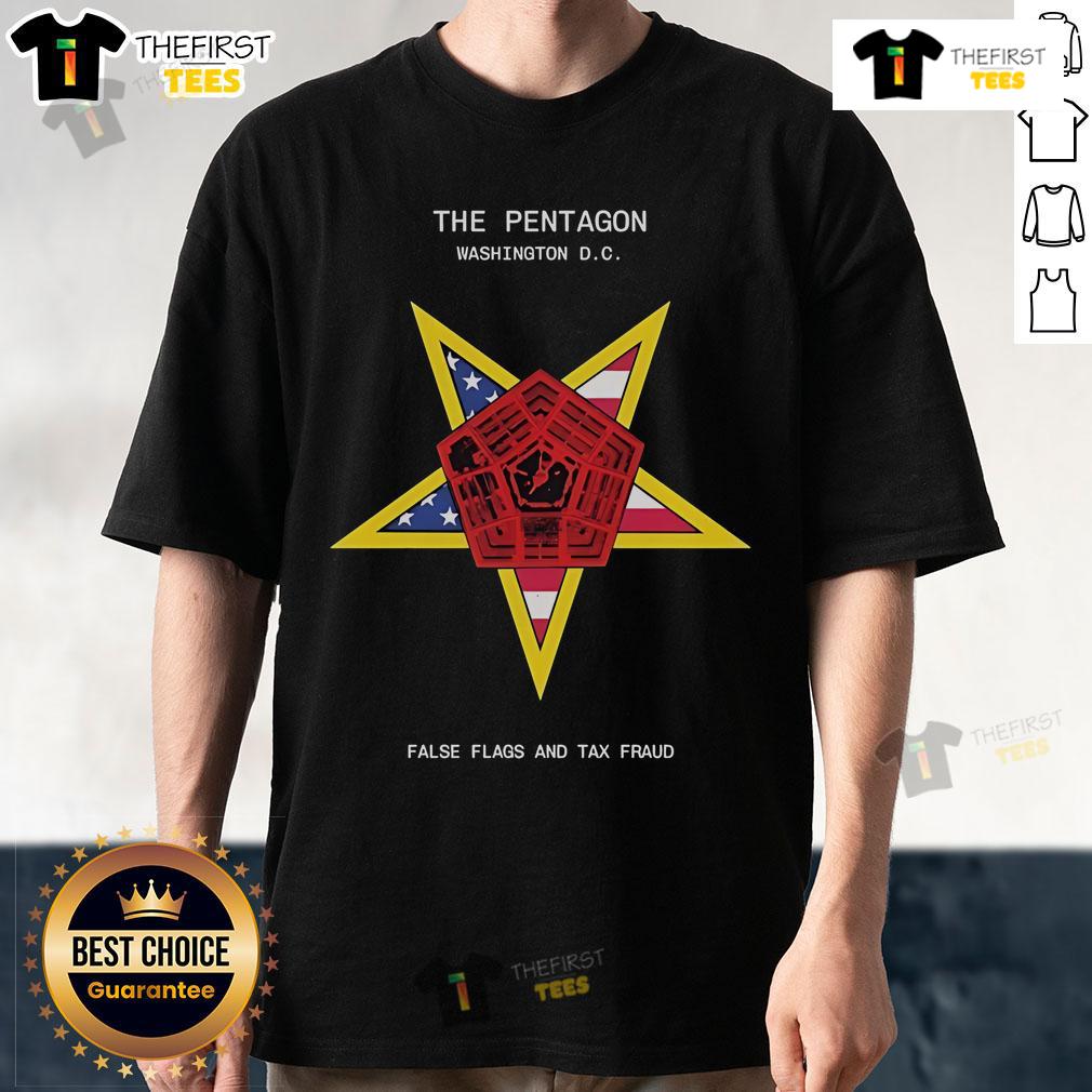 Top The Pentagon Washington DC False Flags And Tax Fraud T-Shirt design featuring bold graphics and a striking message.
