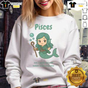 Alt Text: Cute Pisces the Water Nymph sweatshirt featuring a gentle soul design with bubble accents and playful vengeance theme.