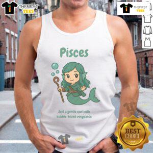 Alt Text: Cute Pisces the Water Nymph tank top featuring a gentle soul design with bubble-based vengeance motif.