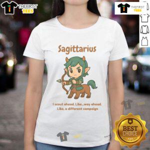 Cute Sagittarius the Centaur graphic on a ladies tee, perfect for astrology lovers and stylish outfits.