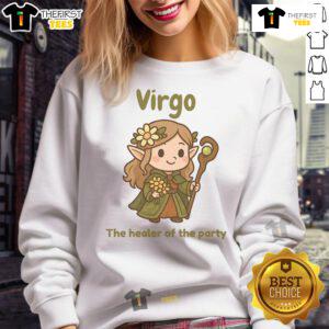 Alt Text: Cute Virgo The Healer of the Party sweatshirt featuring vibrant astrology design and cozy fit for astrology lovers.