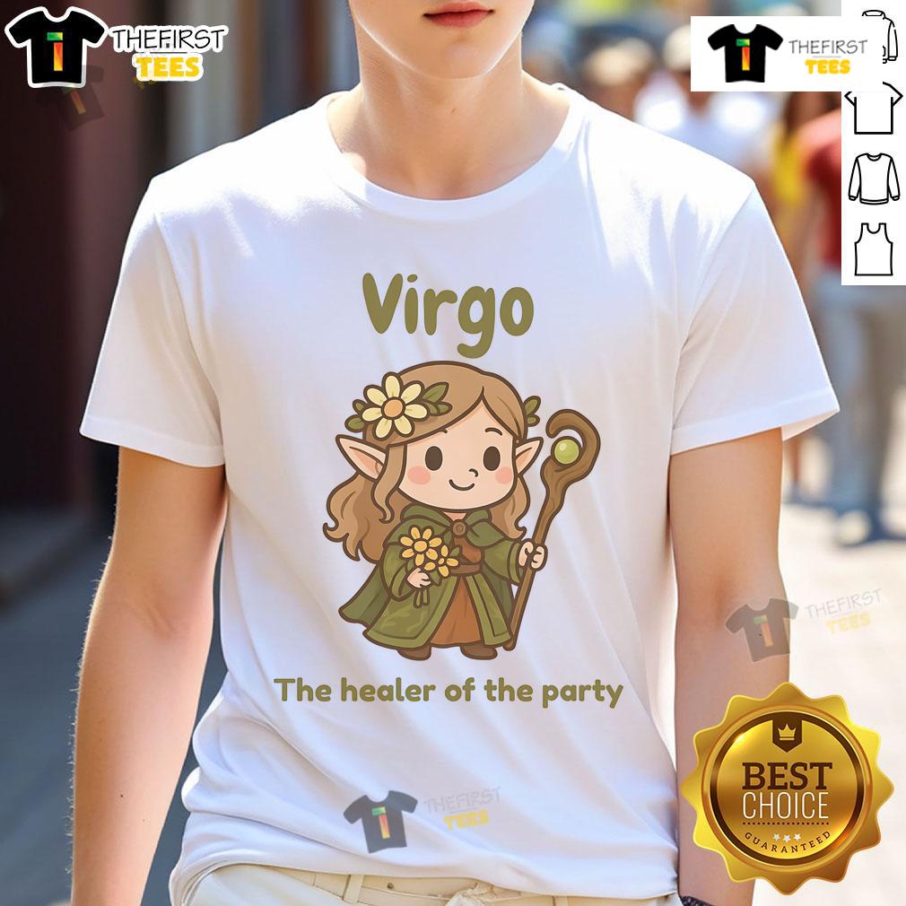 Adorable Virgo The Healer Of The Party T-Shirt featuring a vibrant design perfect for astrology lovers and party-goers.