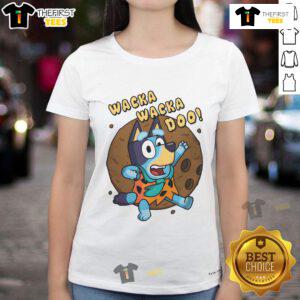 Bluey Caveman Ladies Tee featuring a funny Wacka Wacka Doo design, perfect for playful and casual outfits.