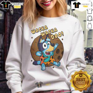 Funny Wacka Wacka Doo Bluey caveman sweatshirt in vibrant colors, perfect for cozy casual wear and fans of Bluey.
