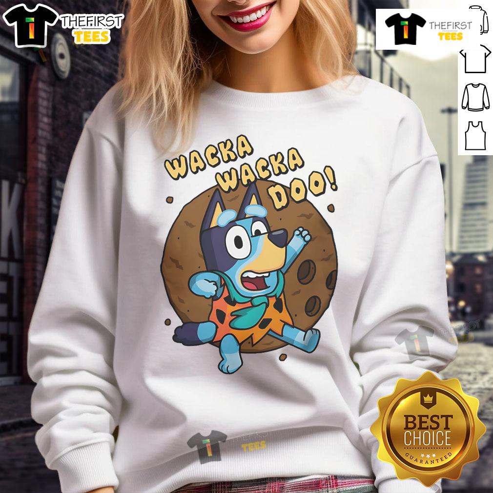 Funny Wacka Wacka Doo Bluey caveman sweatshirt in vibrant colors, perfect for cozy casual wear and fans of Bluey.
