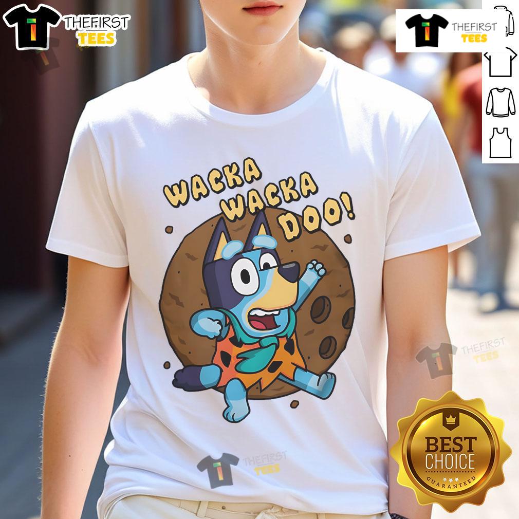 Funny Wacka Wacka Doo Bluey Caveman T-Shirt featuring a playful design perfect for kids and fans of Bluey.