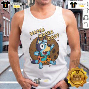 Alt Text: Funny Wacka Wacka Doo Bluey Caveman Tank Top featuring a playful design, perfect for kids' casual wear.