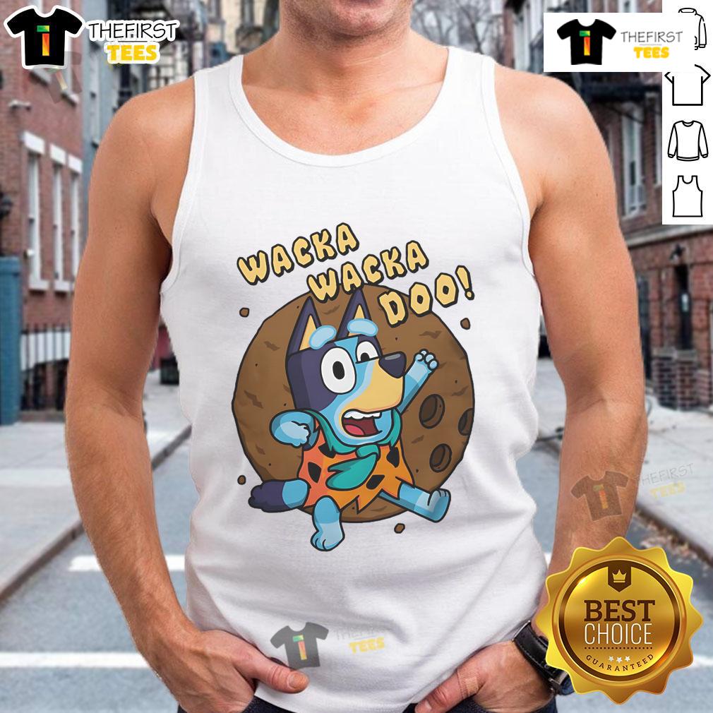 Alt Text: Funny Wacka Wacka Doo Bluey Caveman Tank Top featuring a playful design, perfect for kids' casual wear.
