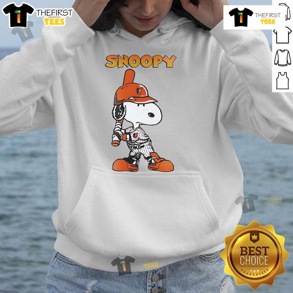 Alt Text: Cozy Baltimore Orioles Snoopy player hoodie featuring vibrant team colors and iconic Snoopy design for fans.