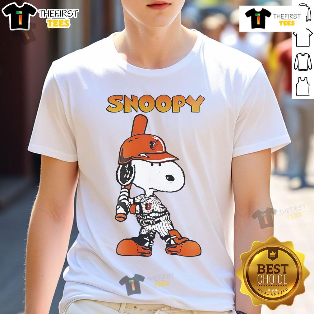 Good Baltimore Orioles Snoopy Player T-Shirt featuring a fun design of Snoopy in Orioles gear for baseball fans.