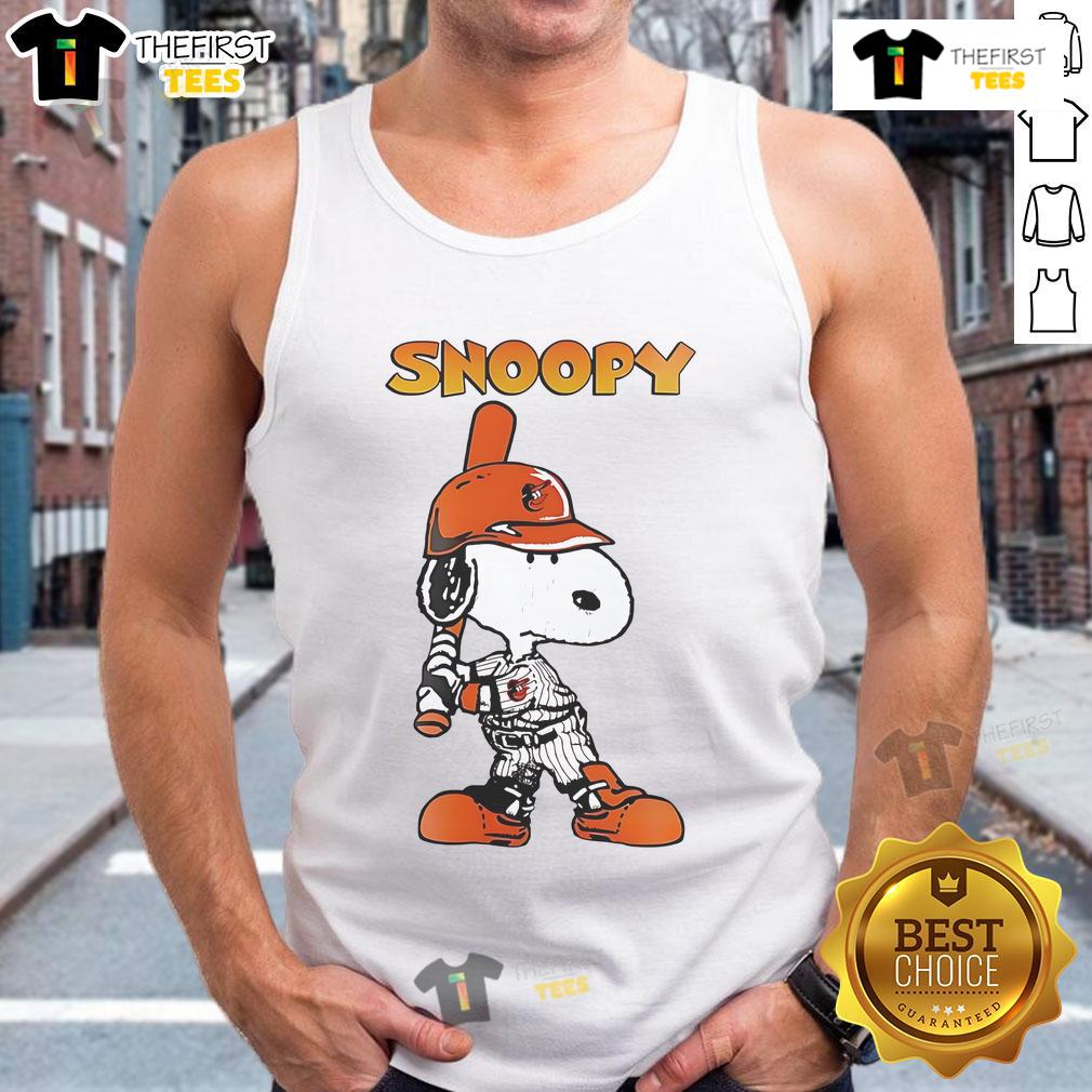 Good Baltimore Orioles Snoopy player tank top featuring a playful Snoopy design, perfect for baseball fans.