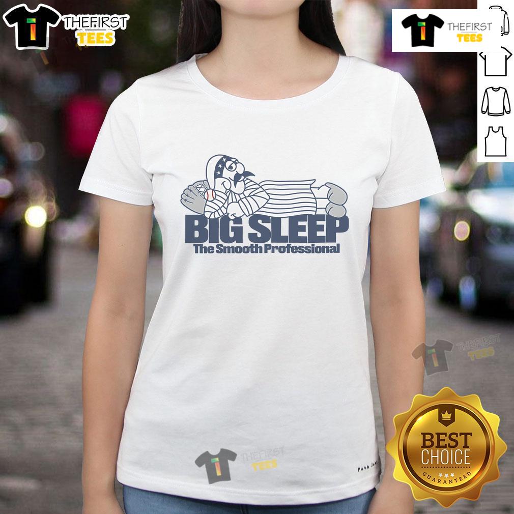 Cartoon design of 'Good Big Sleep' summer tee for professional women, featuring vibrant colors and a relaxed vibe.