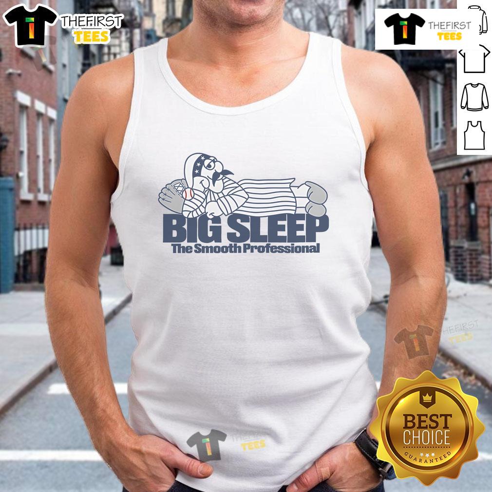 Cartoon of a relaxed character in a smooth professional tank top enjoying a good big sleep during summer.