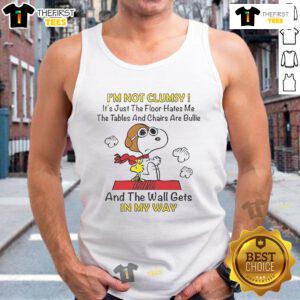 Good Snoopy and Woodstock 'I'm Not Clumsy, It's Just The Floor Hates Me' tank top featuring playful cartoon design.