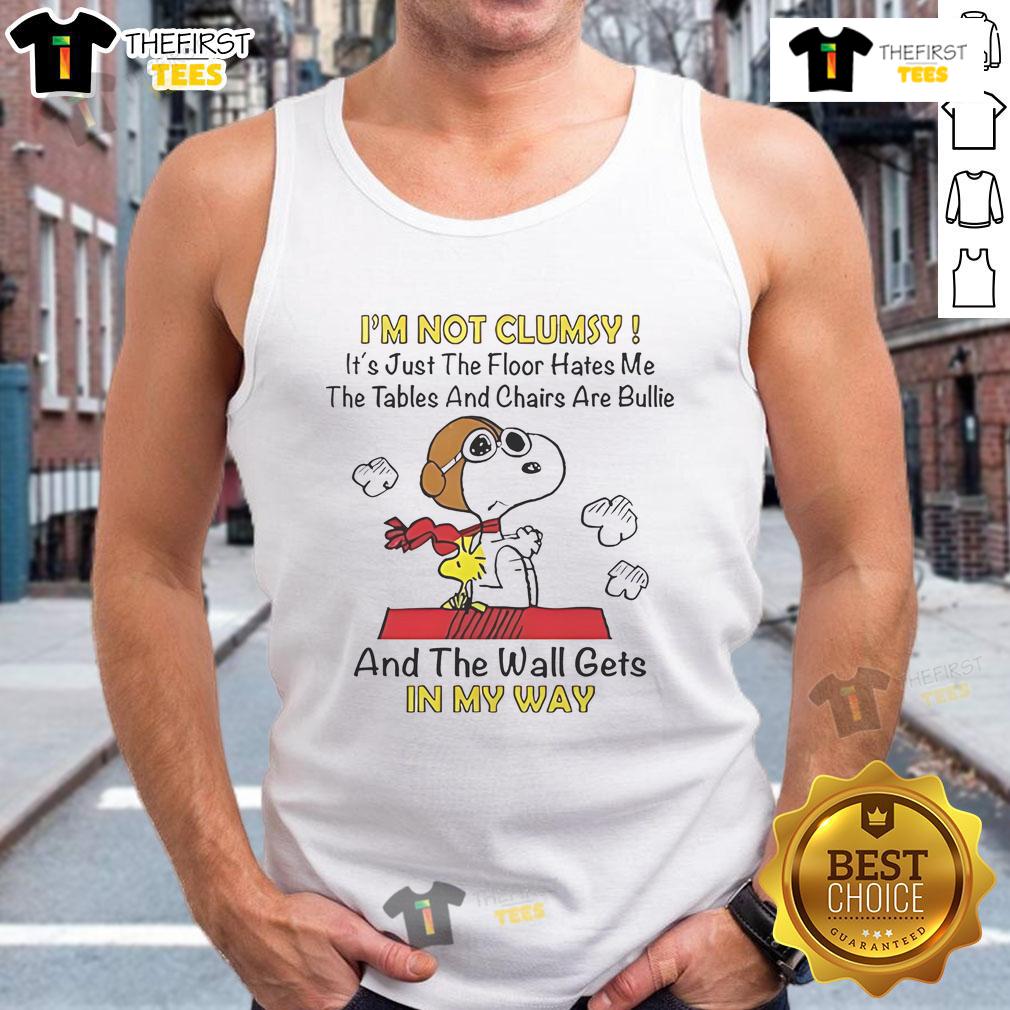 Good Snoopy and Woodstock 'I'm Not Clumsy, It's Just The Floor Hates Me' tank top featuring playful cartoon design.