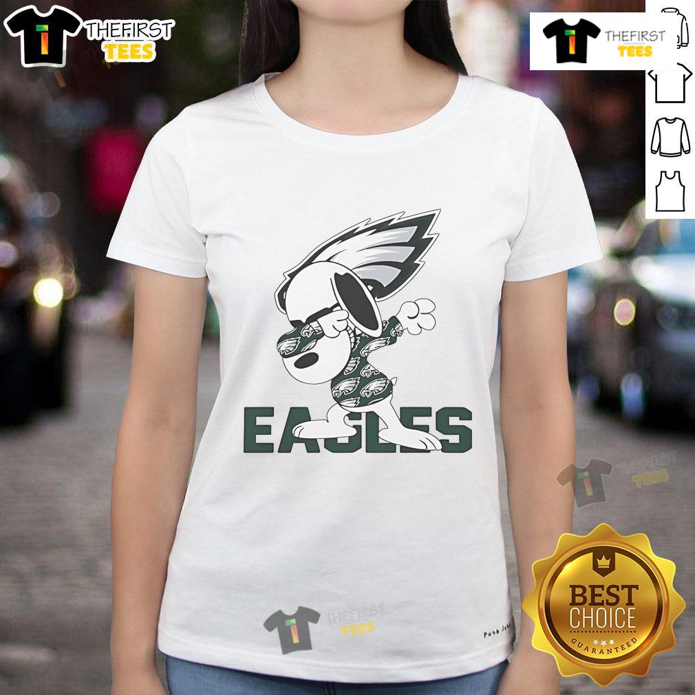 Good Snoopy dabbing in a Philadelphia Eagles ladies tee, perfect for fans and casual wear.