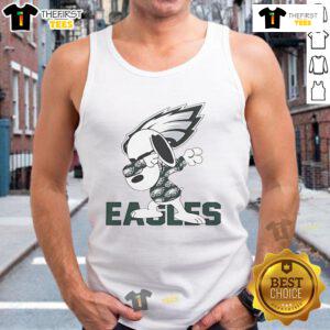Alt Text: Snoopy dabbing in a Philadelphia Eagles tank top, showcasing fun sports-themed apparel for fans.