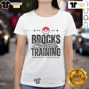 Nice Brocks Battle Training Tee for ladies featuring Pewter City design from Kanto Region, perfect for Pokmon fans.