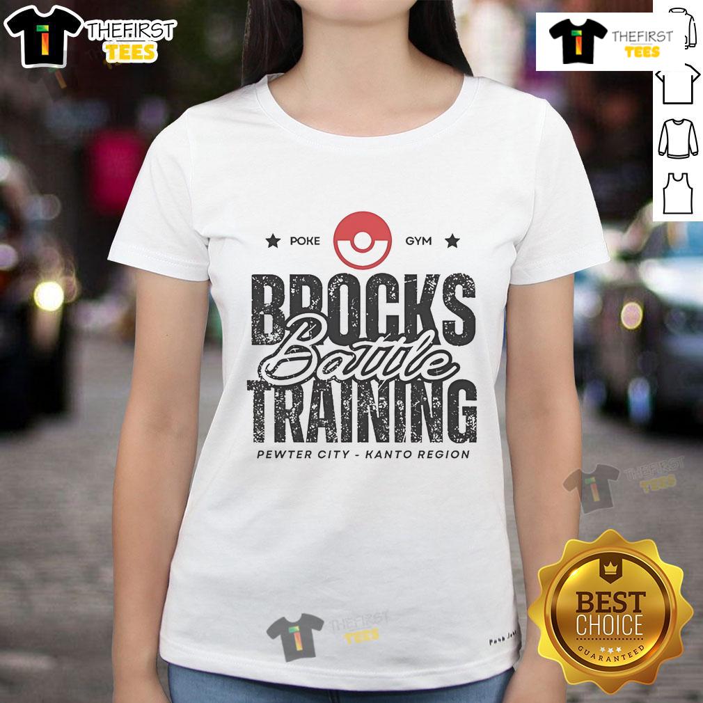 Nice Brocks Battle Training Tee for ladies featuring Pewter City design from Kanto Region, perfect for Pokmon fans.