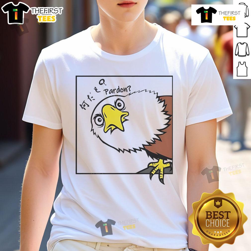 Alt Text: Nice curious eagle graphic on a Japanese style t-shirt, perfect for fans of unique and artistic apparel.