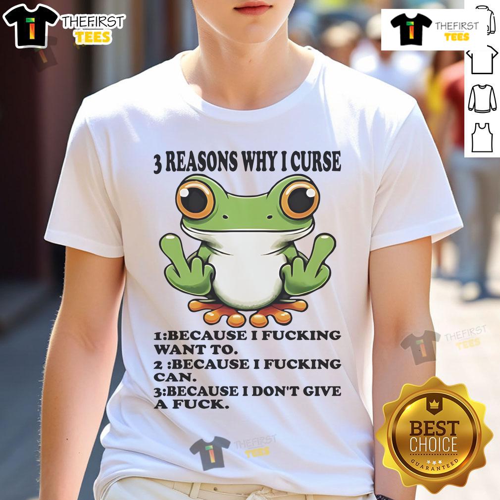 Alt Text: Nice Frog T-Shirt featuring '3 Reasons Why I Curse I Don't Give A Fck' in vibrant colors, perfect for casual wear.
