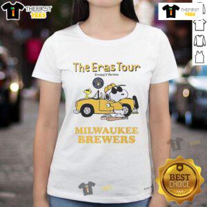 Alt Text: Women's 'Nice Milwaukee Brewers The Eras Tour Snoopy Tee' featuring a playful Snoopy design and team logo.