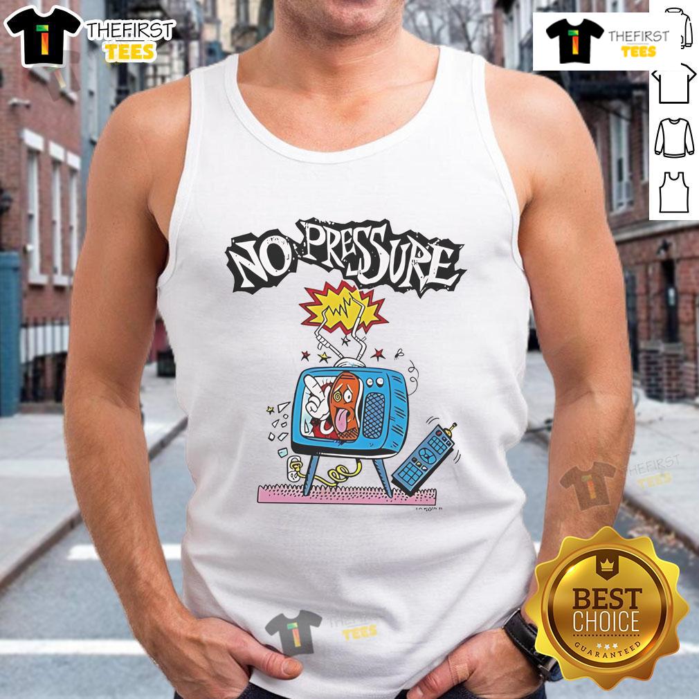 Nice No Pressure TV cartoon tank top featuring vibrant graphics and a relaxed fit, perfect for casual wear.