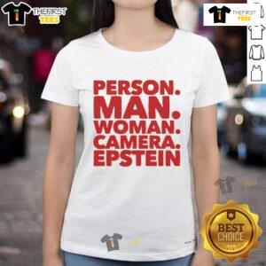 Nice person man and woman smiling with camera, wearing Epstein ladies tee, showcasing casual style and friendship.