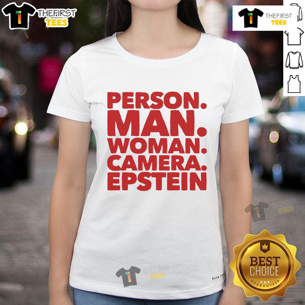 Nice person man and woman smiling with camera, wearing Epstein ladies tee, showcasing casual style and friendship.