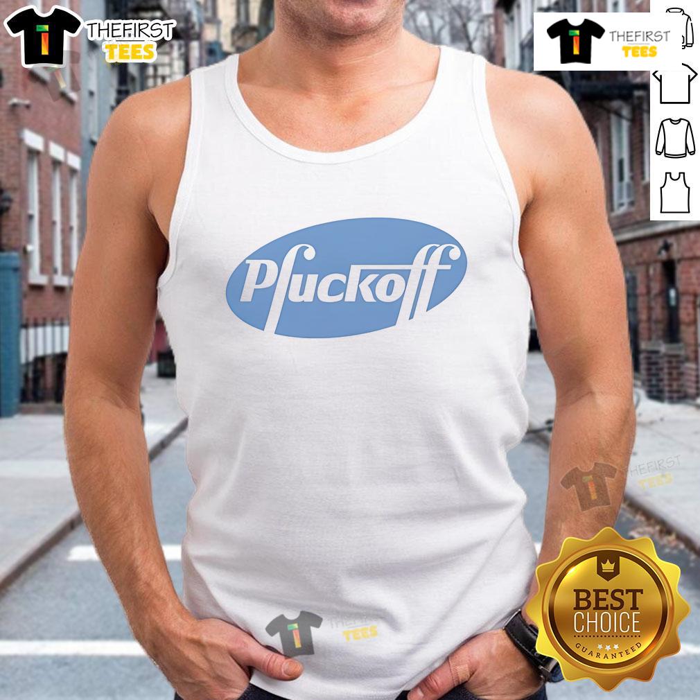 Alt Text: Nice Pfuckoff logo parody tank top featuring a humorous design perfect for casual wear and unique fashion statements.
