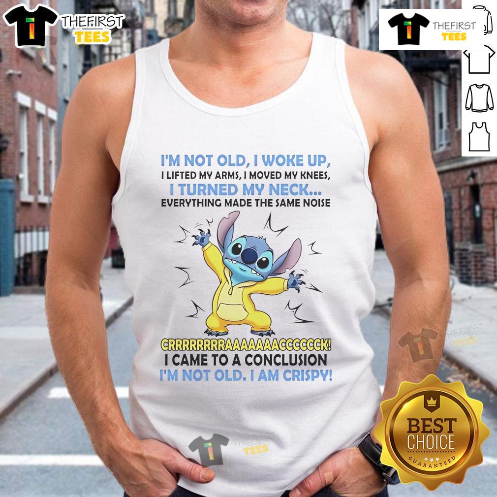 Alt Text: Woman wearing 'I'm Not Old, I Woke Up, I Lifted My Arms' tank top, showcasing a fun and humorous design.