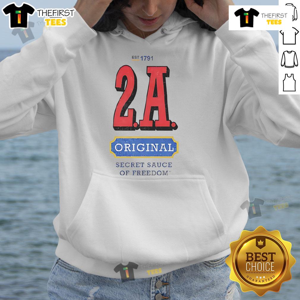 Official 2A Original Secret Sauce of Freedom Hoodie featuring bold graphics and comfortable design for 2nd Amendment supporters.