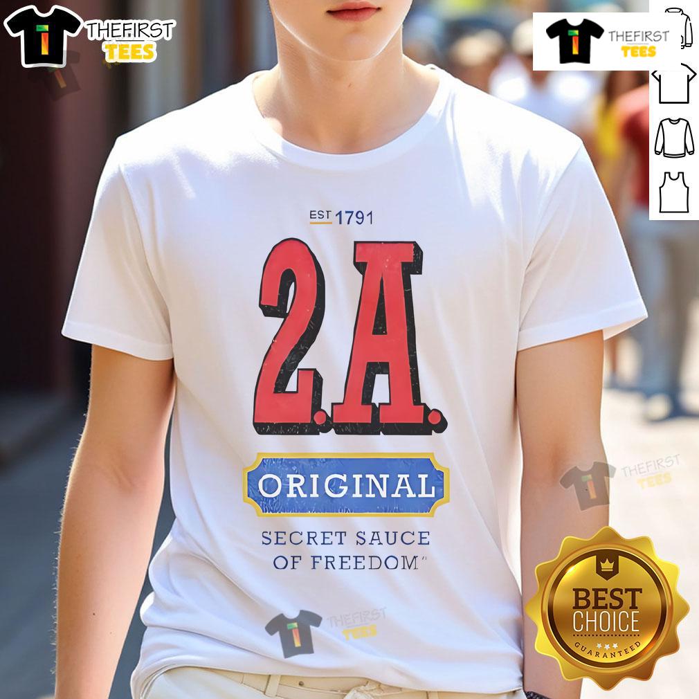 Alt Text: Official 2A Original Secret Sauce of Freedom T-Shirt featuring a bold design celebrating Second Amendment rights.