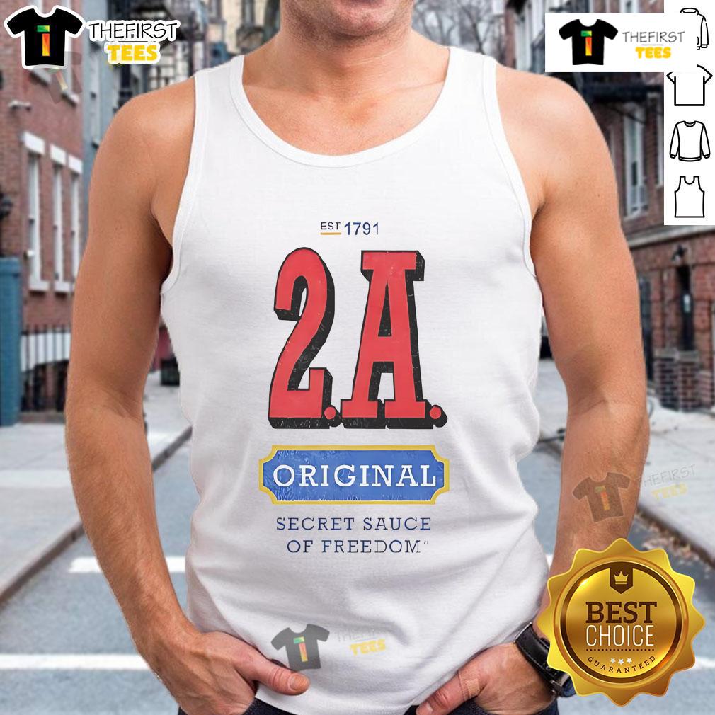 Official 2A Original Secret Sauce of Freedom Tank Top featuring a bold graphic design and comfortable fit for freedom advocates.