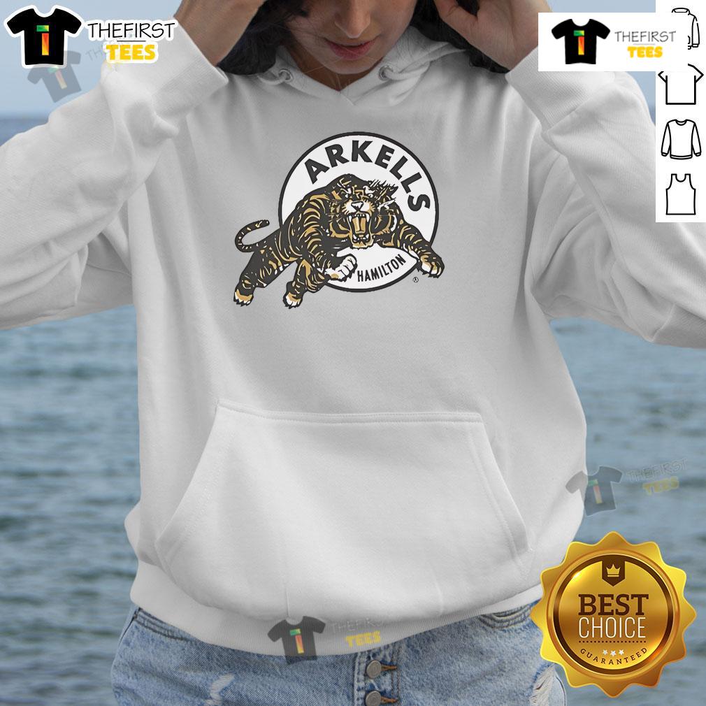 Official Arkells Hamilton Ti-Cat Rally Hoodie featuring team colors and logo, perfect for fans and supporters.