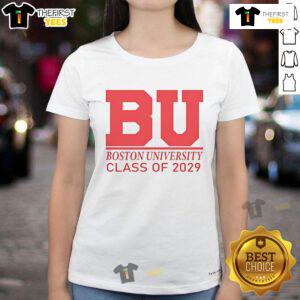 Alt Text: Official Boston University Class of 2029 ladies tee featuring school colors and logo, perfect for proud BU students.