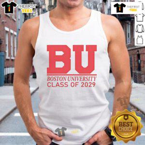 Official BU Boston University Class of 2029 tank top featuring school colors and logo, perfect for proud students.