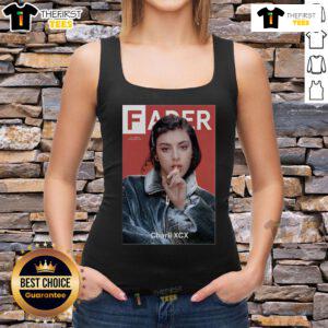 Charli XCX wearing an Official Fader tank top, showcasing a stylish and trendy look perfect for fans and fashion lovers.