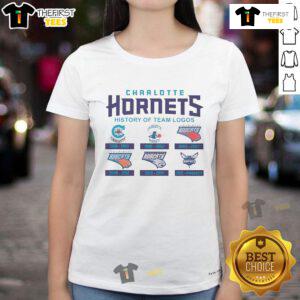 Official Charlotte Hornets history of team logos ladies tee featuring iconic logo designs and stylish fit for fans.