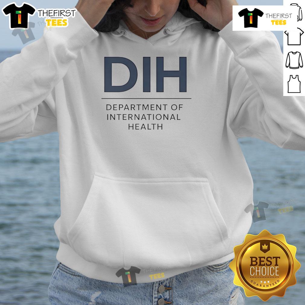 Official DIH Department of International Health hoodie in navy blue, featuring the department logo and comfortable design.
