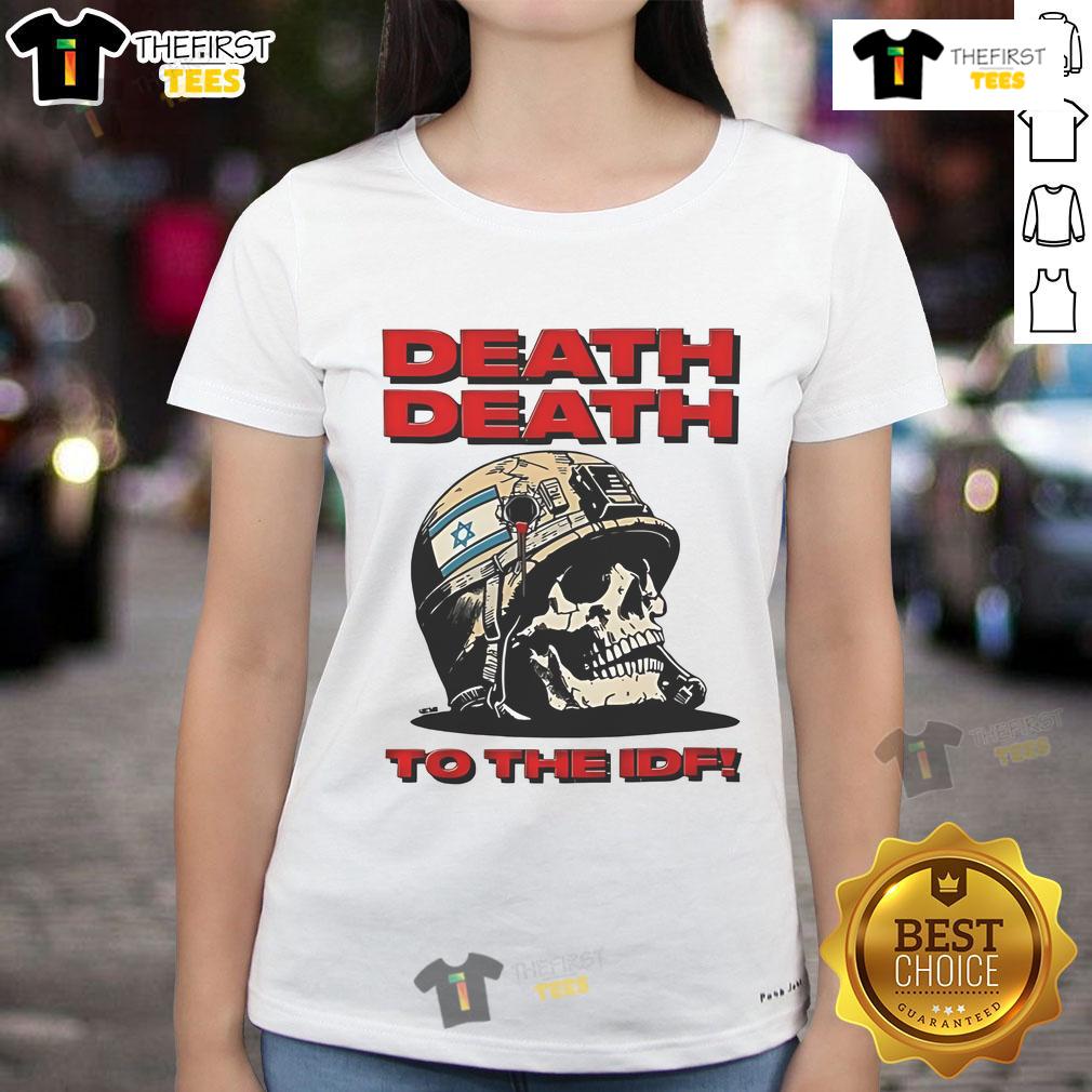 Official Death to the IDF Ladies Tee featuring bold graphic design, perfect for expressing strong political views.