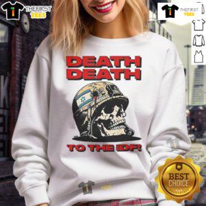 Official Death sweatshirt featuring 'Death to the IDF' slogan, perfect for expressing bold statements in streetwear fashion.