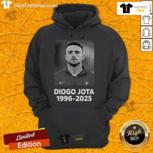 Alt Text: Official Diogo Jota 1996-2025 hoodie featuring a stylish design, perfect for fans and casual wear.