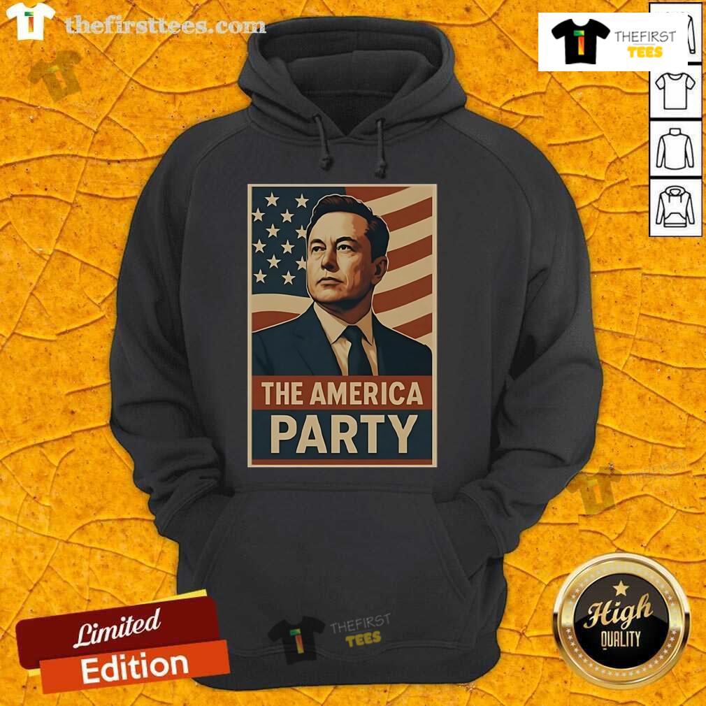 Official Elon Musk Political Party hoodie featuring The America Party logo, perfect for supporters and fans of Musk.