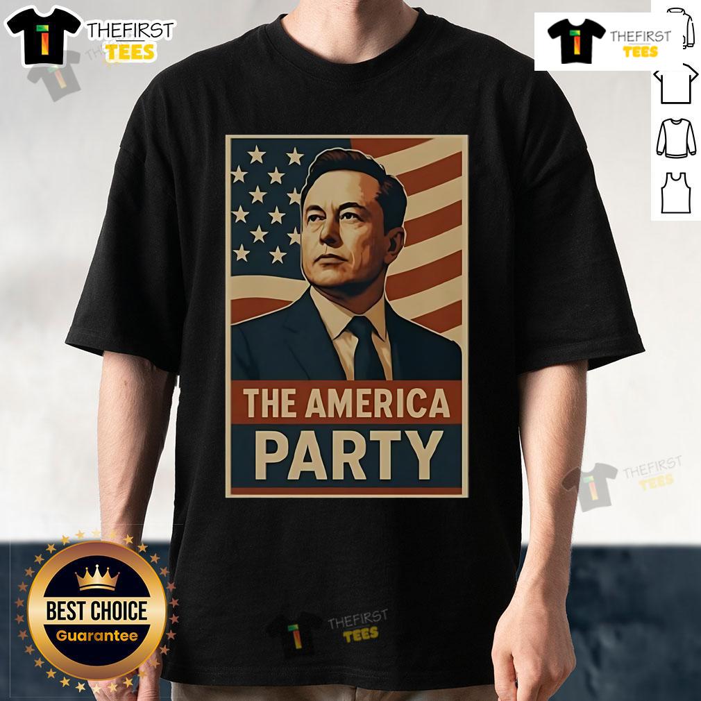Official Elon Musk Political Party The America Party T-Shirt featuring bold logo and modern design for supporters.