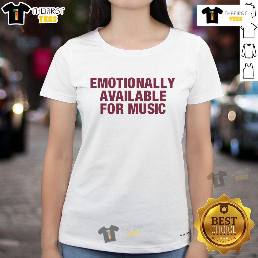 Official Emotionally Available for Music Ladies Tee featuring a stylish design, perfect for music lovers and casual wear.