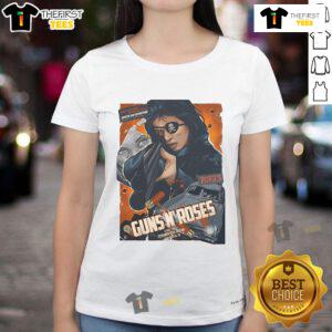 Official Guns N' Roses concert tee from Stockholm, Sweden, July 4, 2025, featuring iconic band logo and design.
